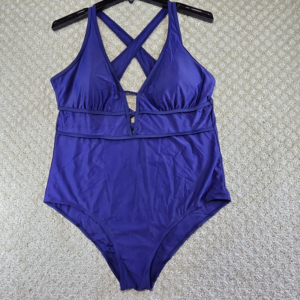 One Piece Swimsuit 3XL Royal Blue Criss Cross Back Cutout NWOT